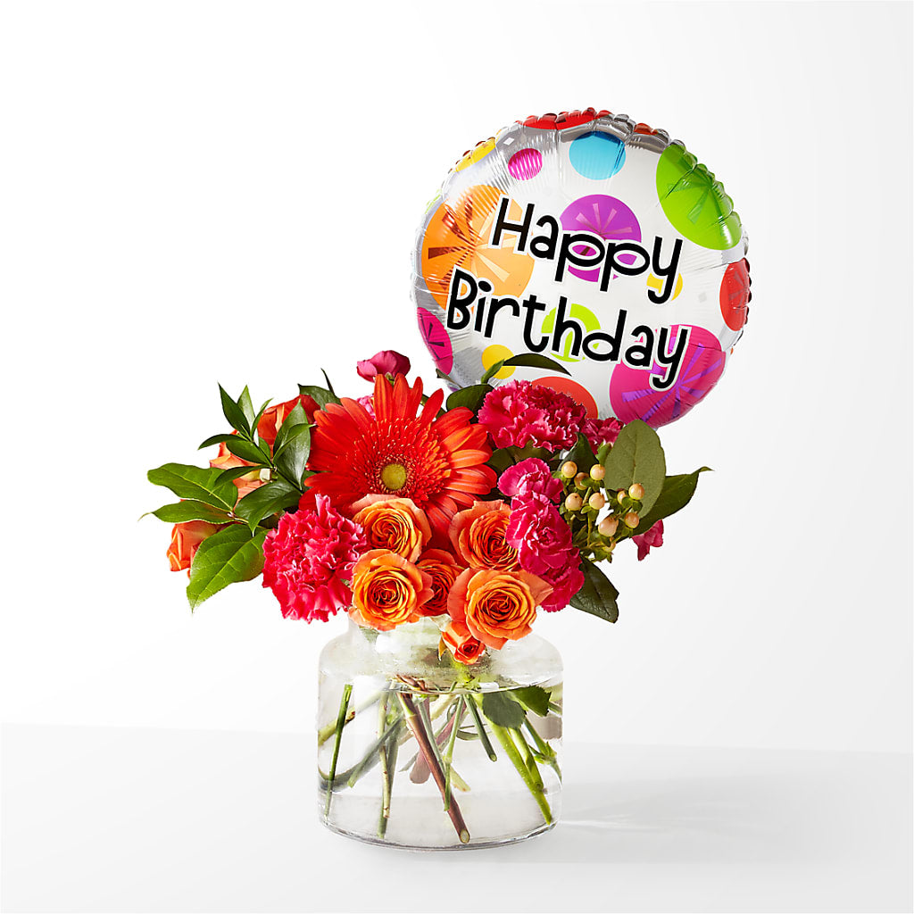 Fiesta Bouquet with Birthday Balloon – Ginas Flower Shop, South Plainfield NJ