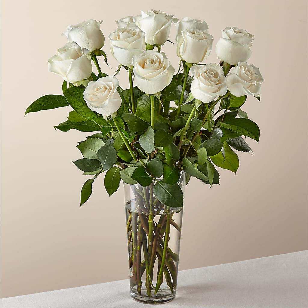 Long Stem White Rose Bouquet – Ginas Flower Shop, South Plainfield NJ