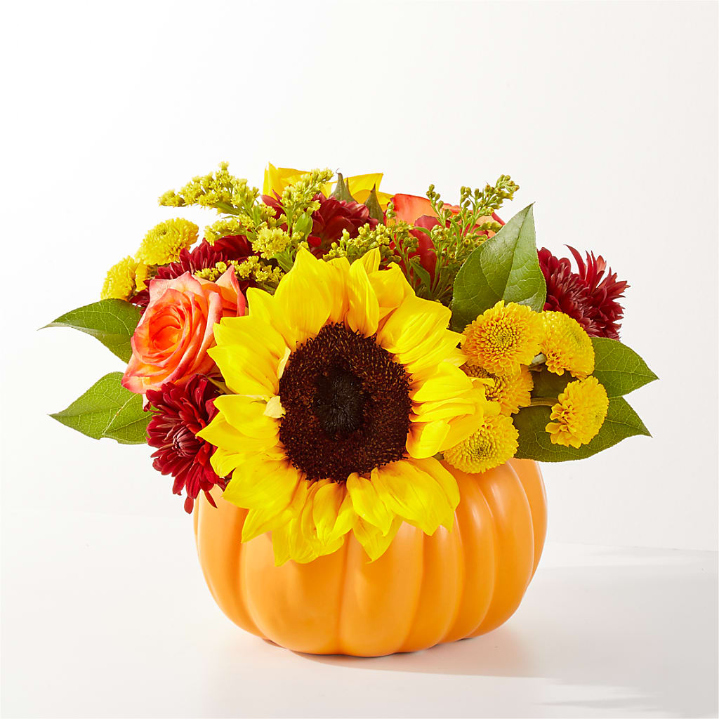 Golden Gourd Pumpkin Bouquet – Ginas Flower Shop, South Plainfield NJ