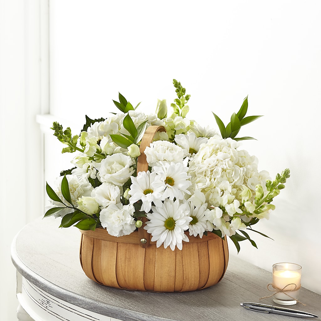 Pure Ivory Basket – Ginas Flower Shop, South Plainfield NJ