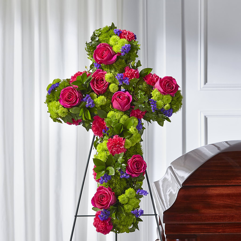 Tribute Rose Floral Cross – Ginas Flower Shop, South Plainfield NJ