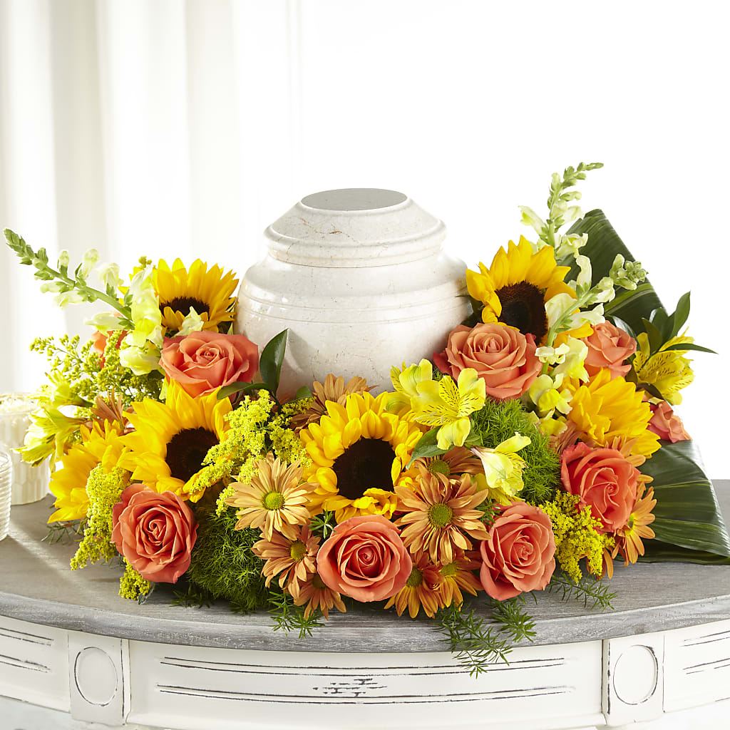 Faithful Sunflower Cremation Adornment – Ginas Flower Shop, South Plainfield NJ