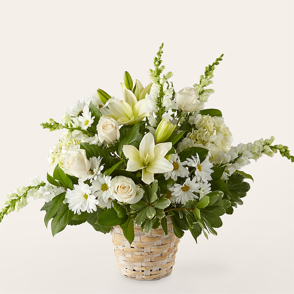 Ivory Elegance Floral Basket – Ginas Flower Shop, South Plainfield NJ