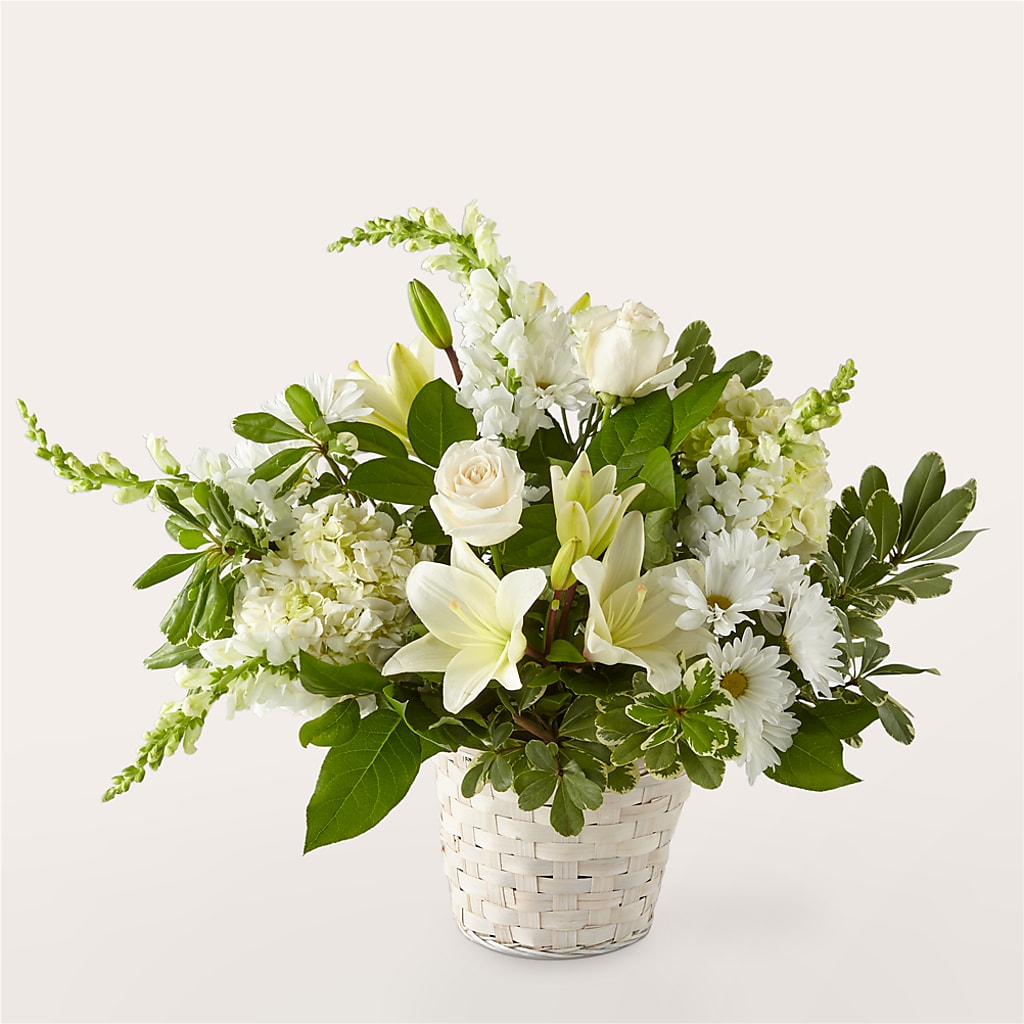 Ivory Elegance Floral Basket – Ginas Flower Shop, South Plainfield NJ