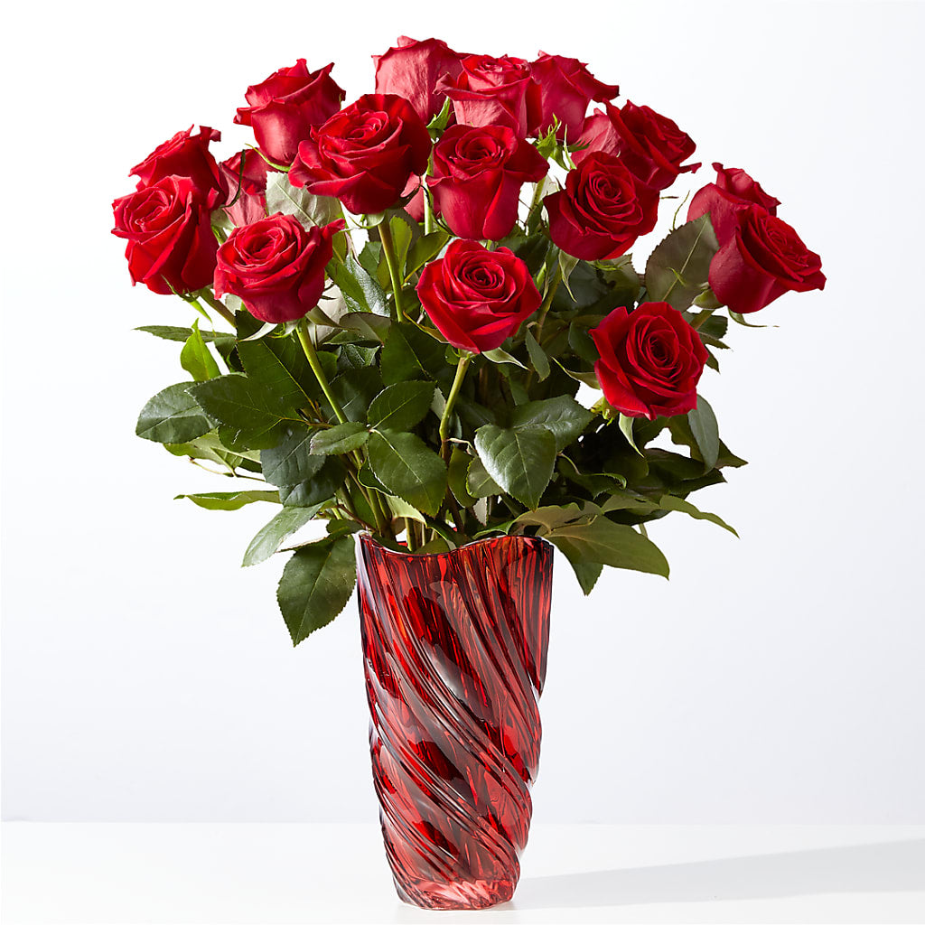 Classic Love Red Rose Bouquet with Luxe Swirl Vase – Ginas Flower Shop, South Plainfield NJ