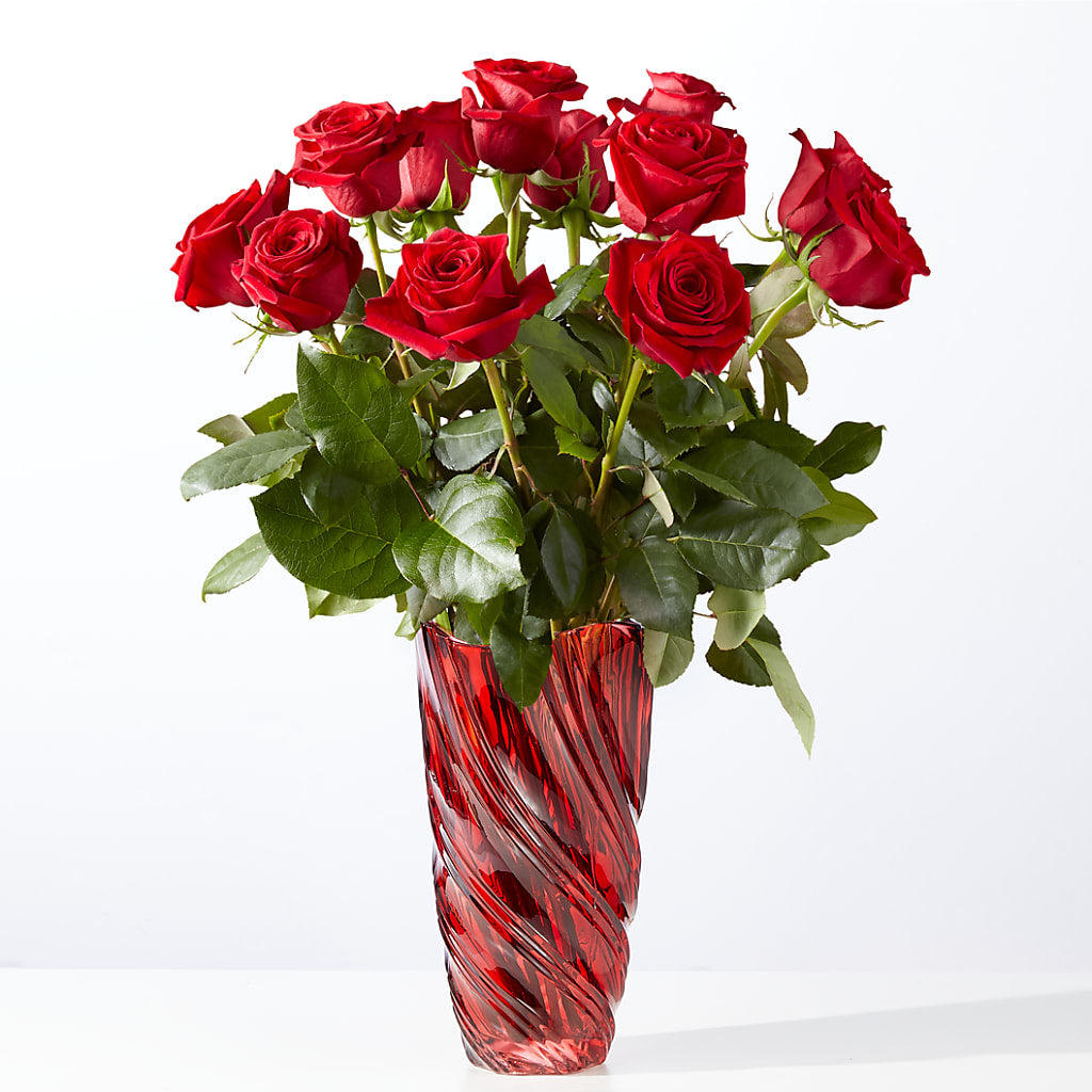 Classic Love Red Rose Bouquet with Luxe Swirl Vase – Ginas Flower Shop, South Plainfield NJ