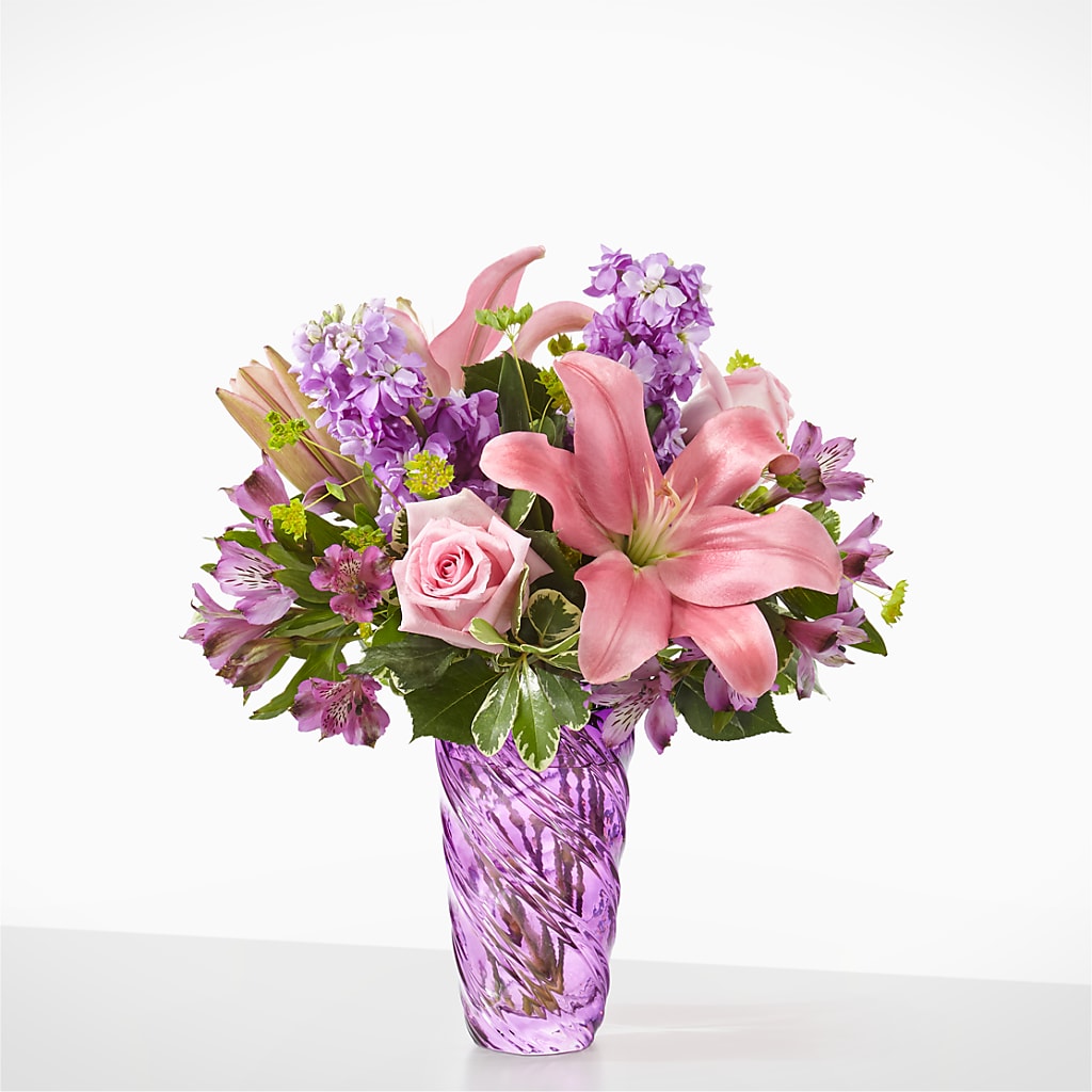 Precious Petals Bouquet with Luxe Swirl Vase – Ginas Flower Shop, South Plainfield NJ