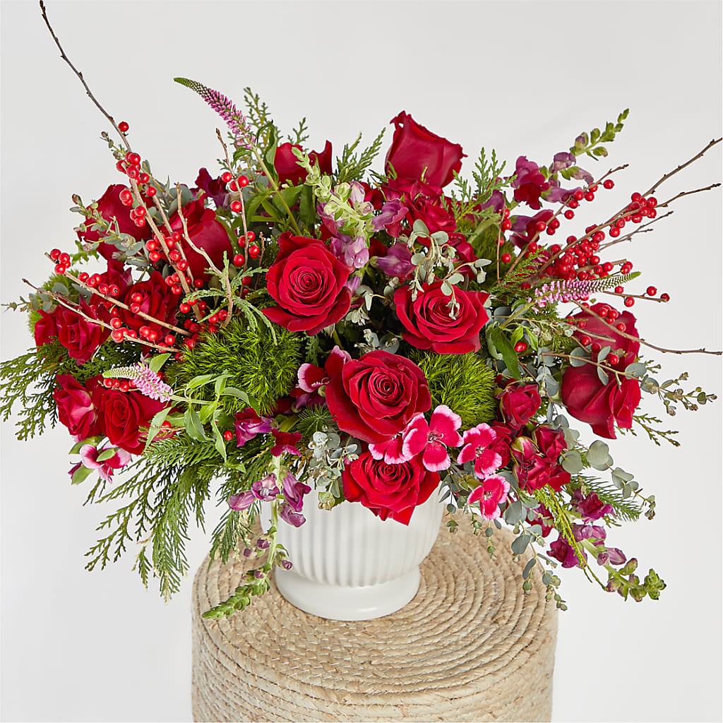Big Red Bow Bouquet –  Ginas Flower Shop, South Plainfield NJ