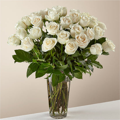 Bouquet de roses blanches à longues tiges