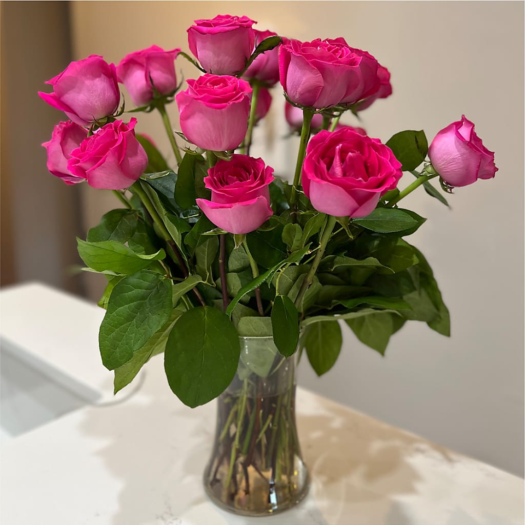 Long Stem Pink Rose Bouquet –  Ginas Flower Shop, South Plainfield NJ
