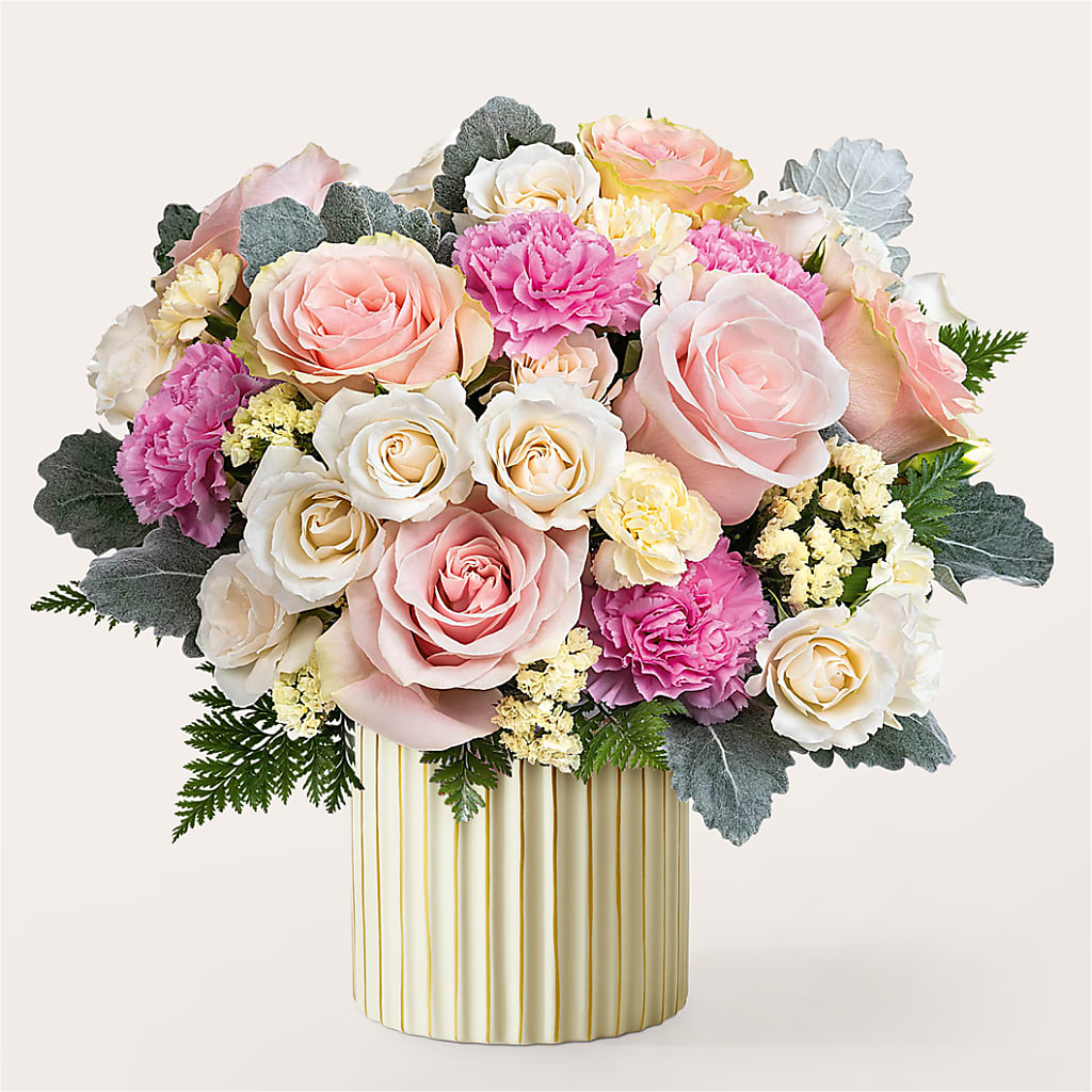 Bouquet Moments de Bonheur avec Vase Ivoire
